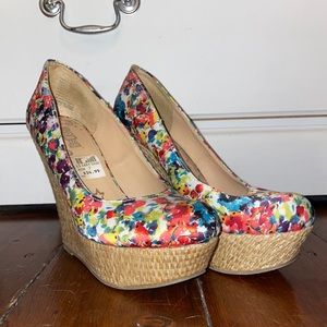 Bright floral wedge heel